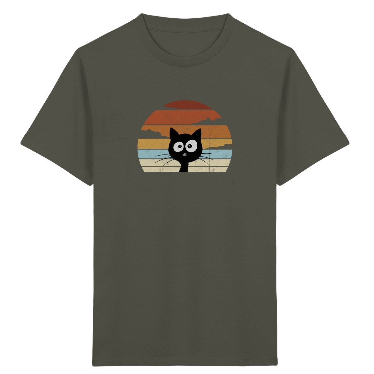 Retro schwarze Katze vor Sonnenuntergang - Kids Organic Shirt