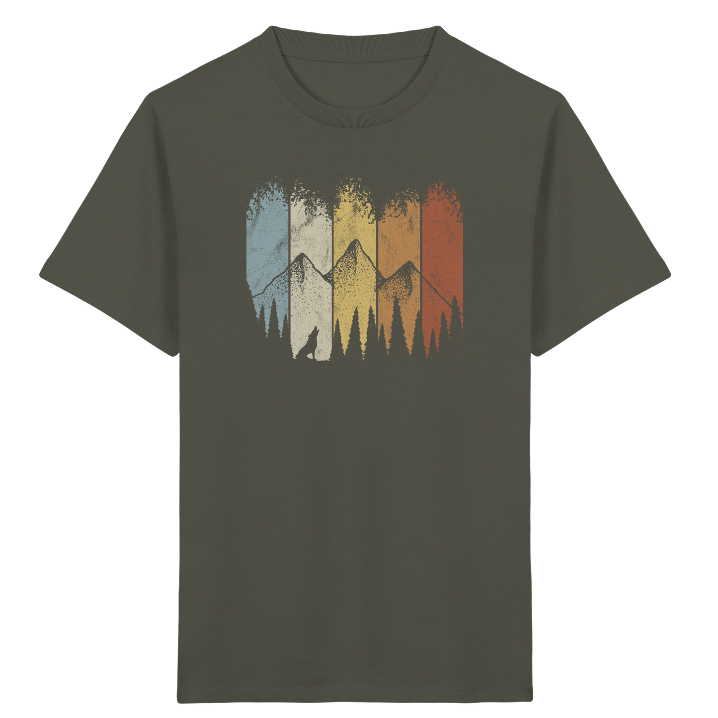 Retro Wald, Berge und Wolf  - Kids Organic Shirt