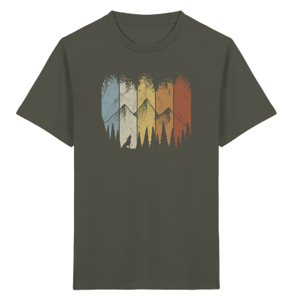 Retro Wald, Berge und Wolf  - Kids Organic Shirt