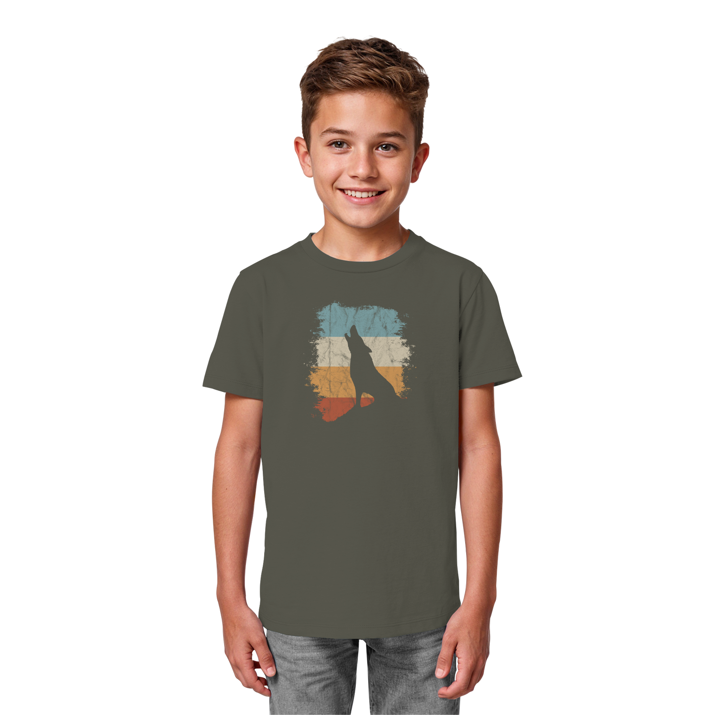 Retro Style lässig heulender Wolf  - Kids Organic Shirt