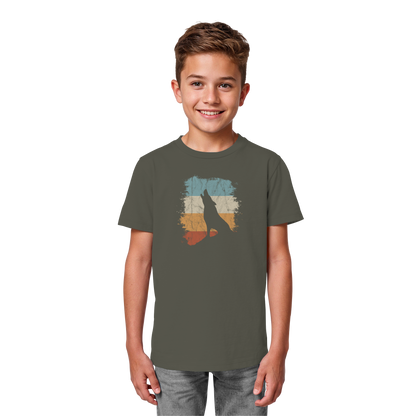 Retro Style lässig heulender Wolf  - Kids Organic Shirt