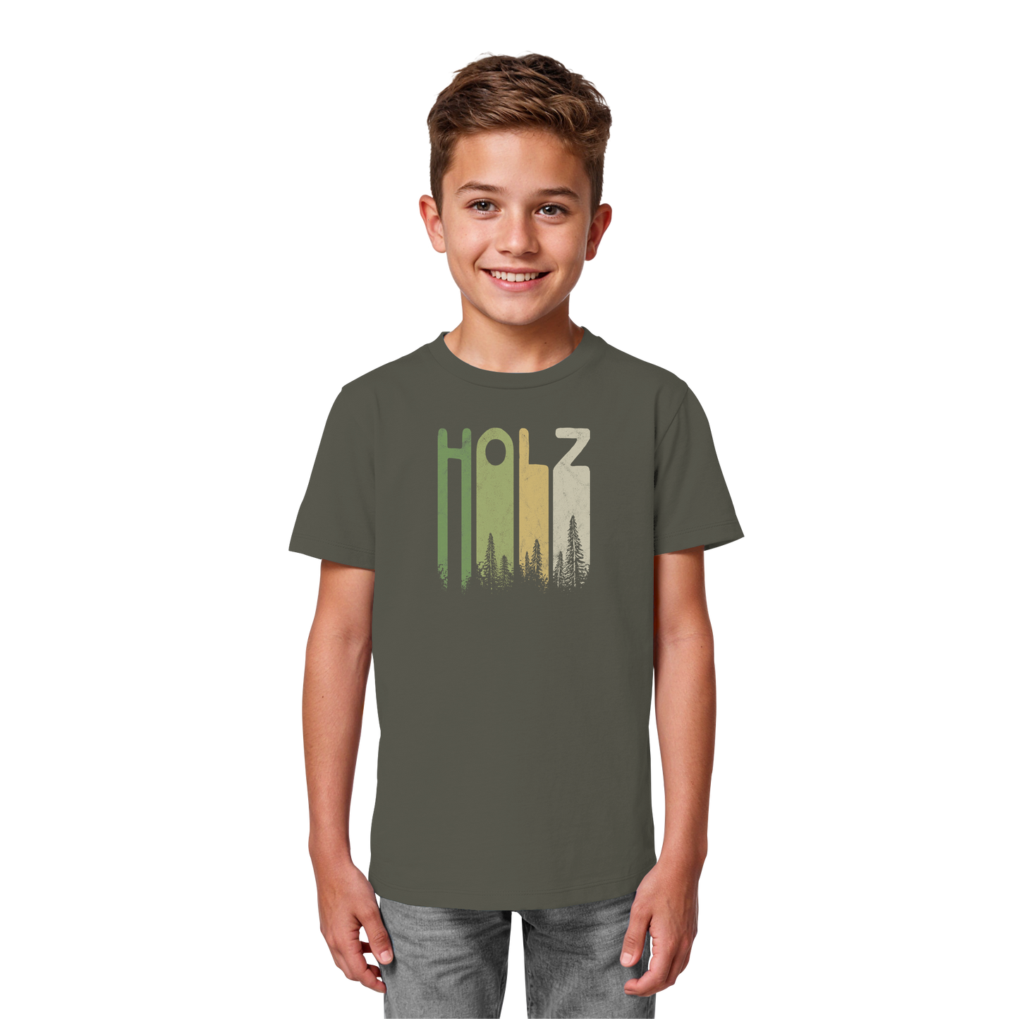 Holz Retro Wald Schriftzug - Kids Organic Shirt