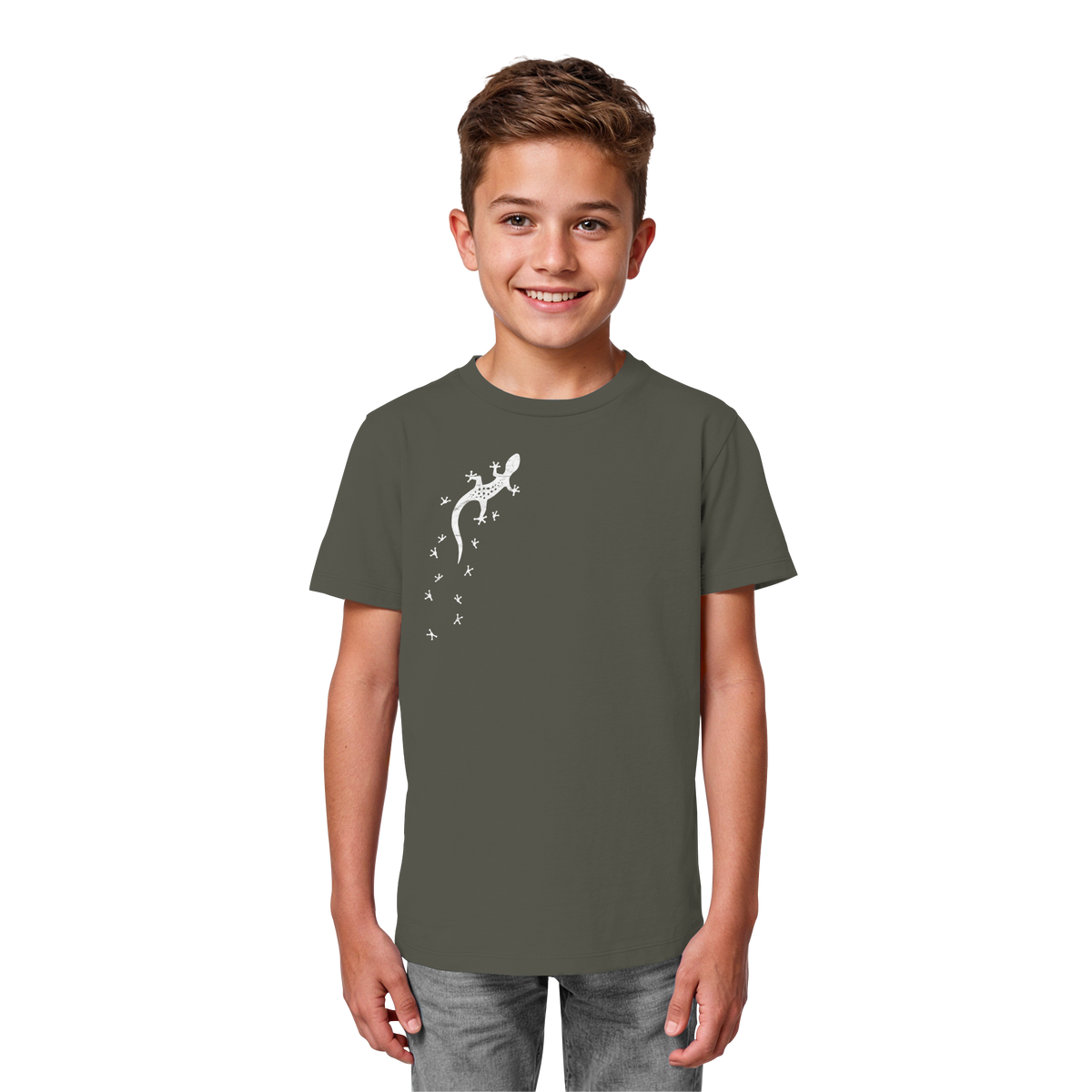 Gecko Eidechse Silhouette hell - Kids Organic Shirt