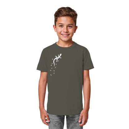Gecko Eidechse Silhouette hell - Kids Organic Shirt