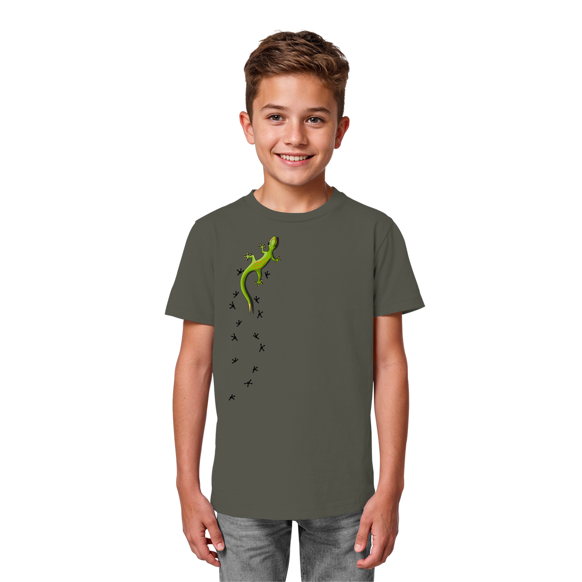 Kletternder Gecko mit Spuren - Kids Organic Shirt