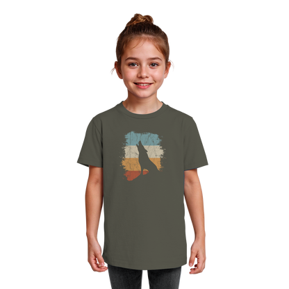 Retro Style lässig heulender Wolf  - Kids Organic Shirt