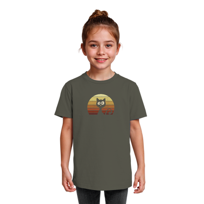 Katze vor Retro Sonnenuntergang - Kids Organic Shirt