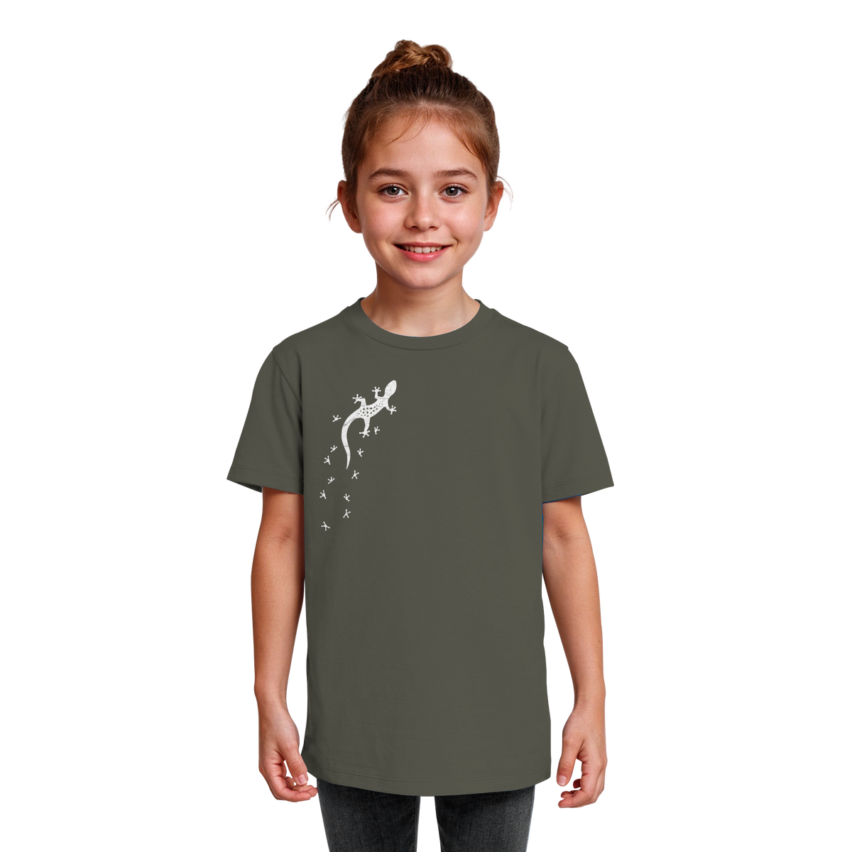 Gecko Eidechse Silhouette hell - Kids Organic Shirt