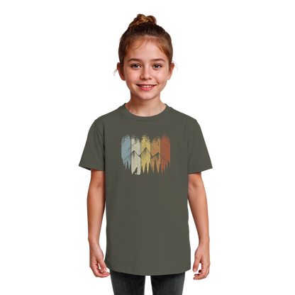 Retro Wald, Berge und Wolf  - Kids Organic Shirt