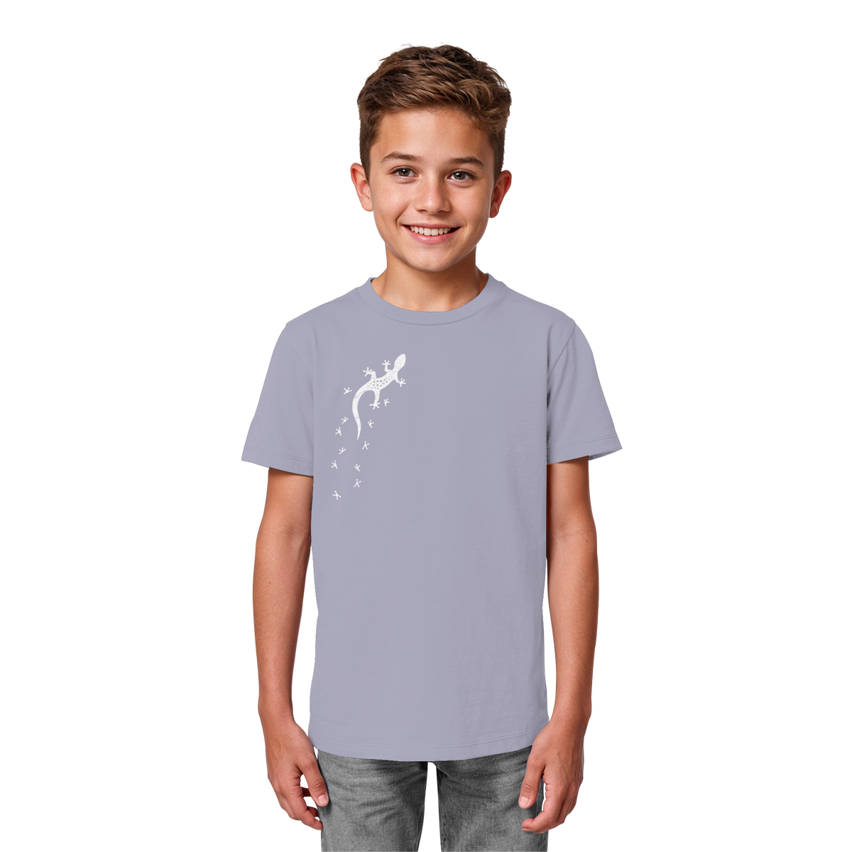 Gecko Eidechse Silhouette hell - Kids Organic Shirt