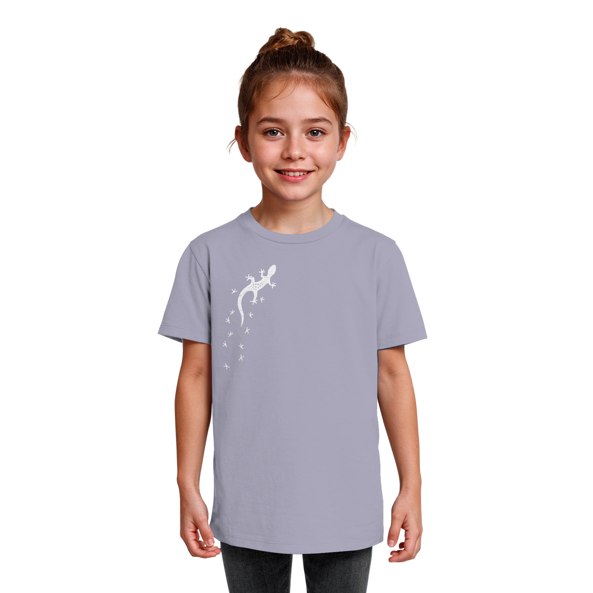 Gecko Eidechse Silhouette hell - Kids Organic Shirt