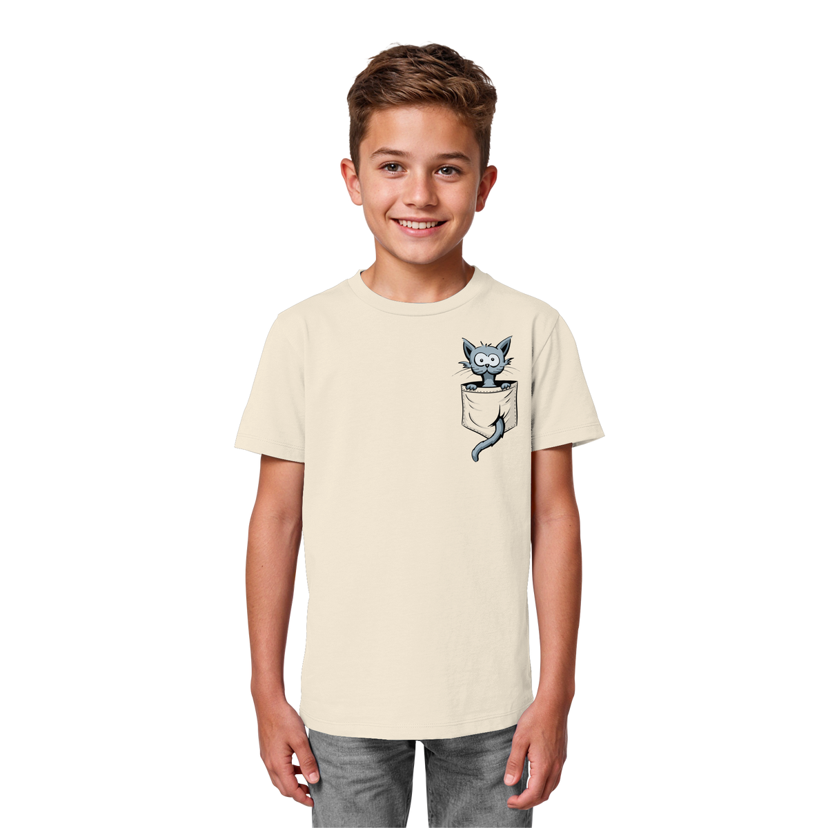 Verrückte Katze in Deiner Brust-Tasche - Kids Organic Shirt