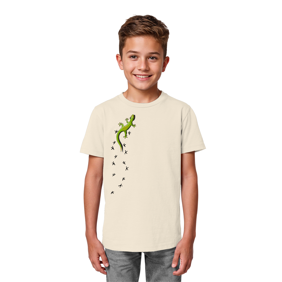 Kletternder Gecko mit Spuren - Kids Organic Shirt
