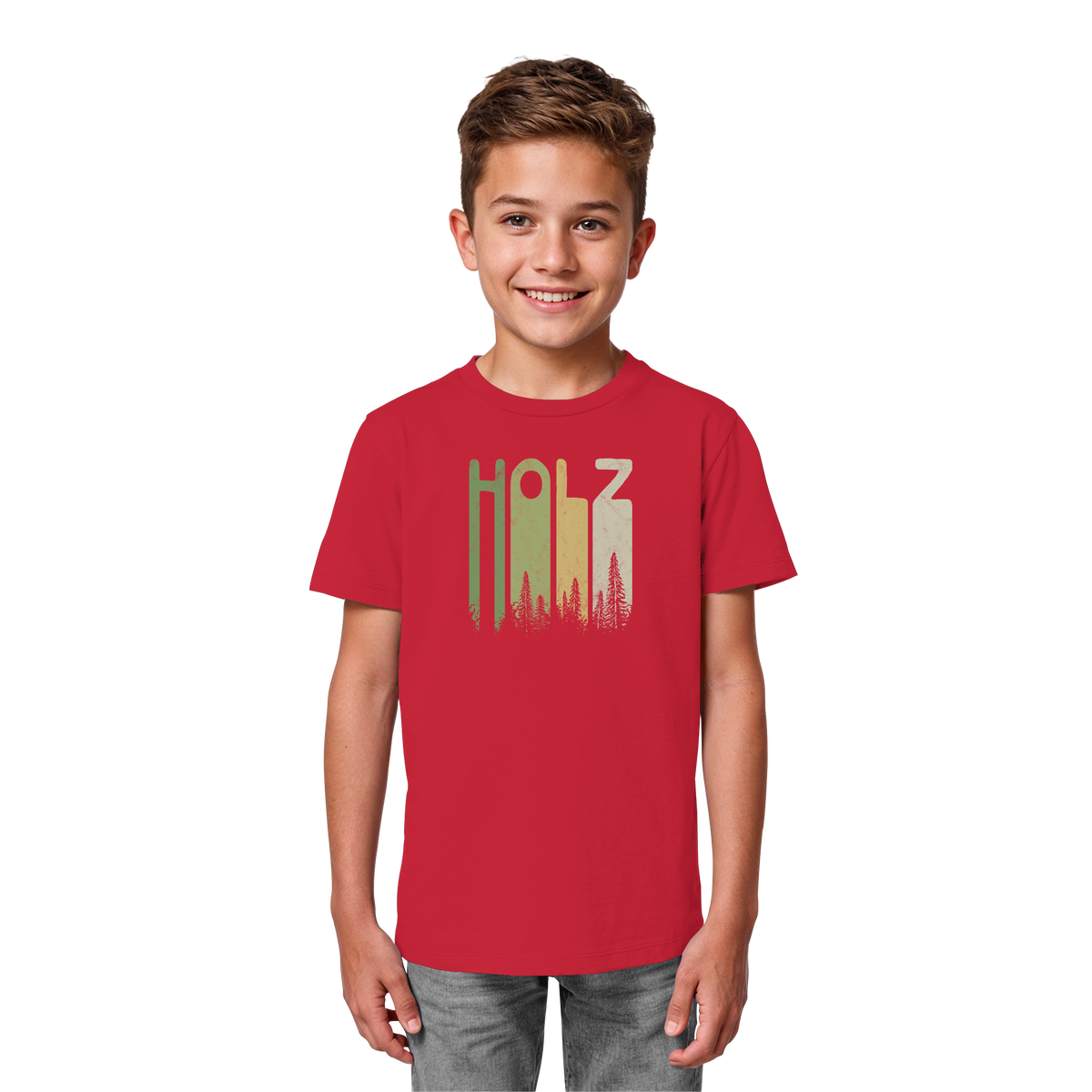 Holz Retro Wald Schriftzug - Kids Organic Shirt