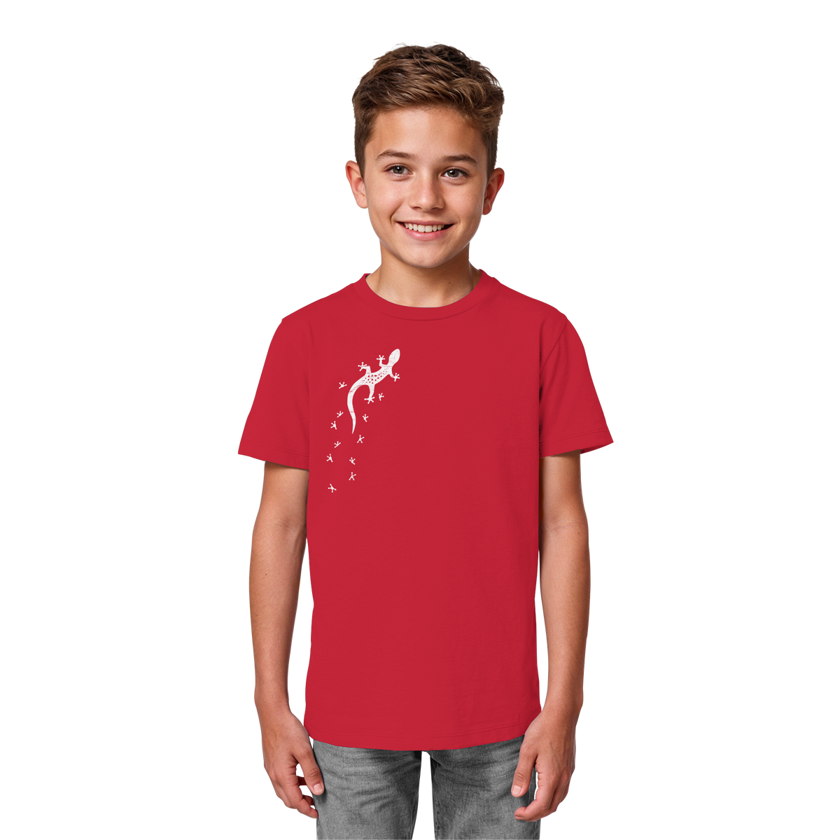 Gecko Eidechse Silhouette hell - Kids Organic Shirt