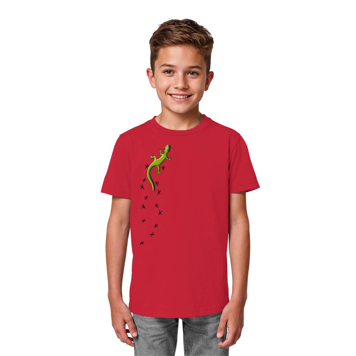 Kletternder Gecko mit Spuren - Kids Organic Shirt