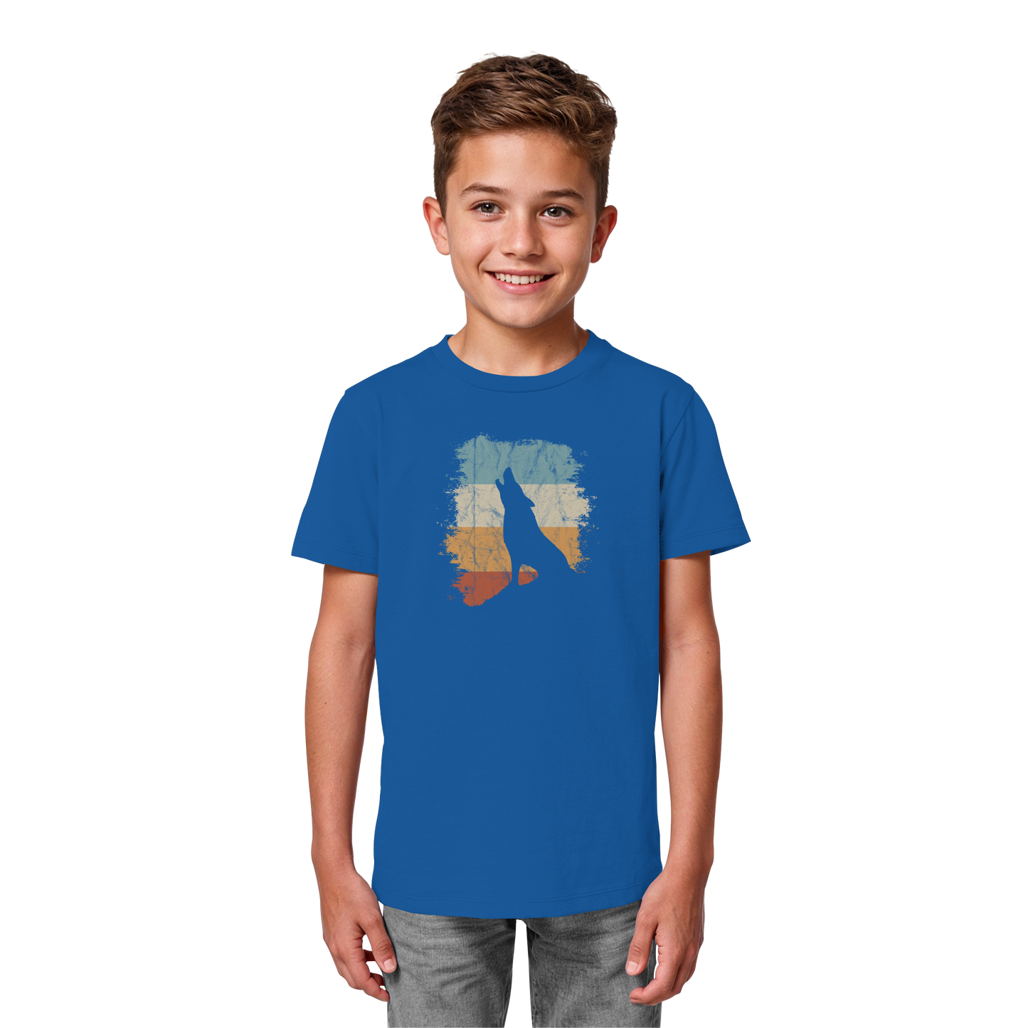 Retro Style lässig heulender Wolf  - Kids Organic Shirt