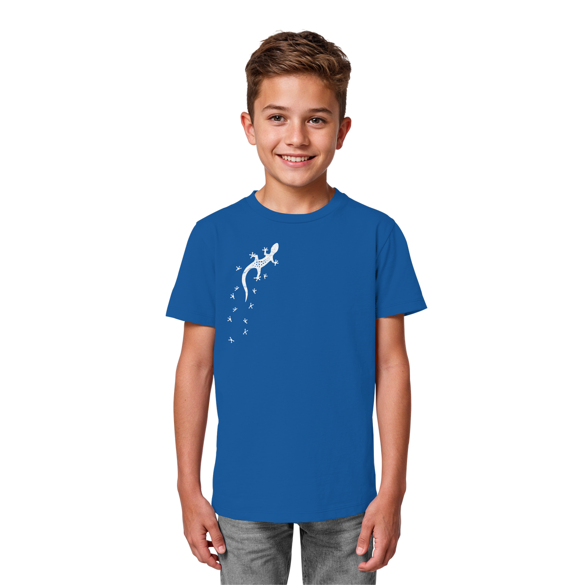Gecko Eidechse Silhouette hell - Kids Organic Shirt