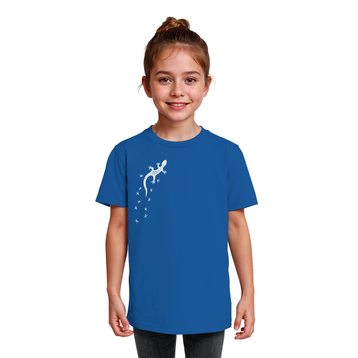 Gecko Eidechse Silhouette hell - Kids Organic Shirt