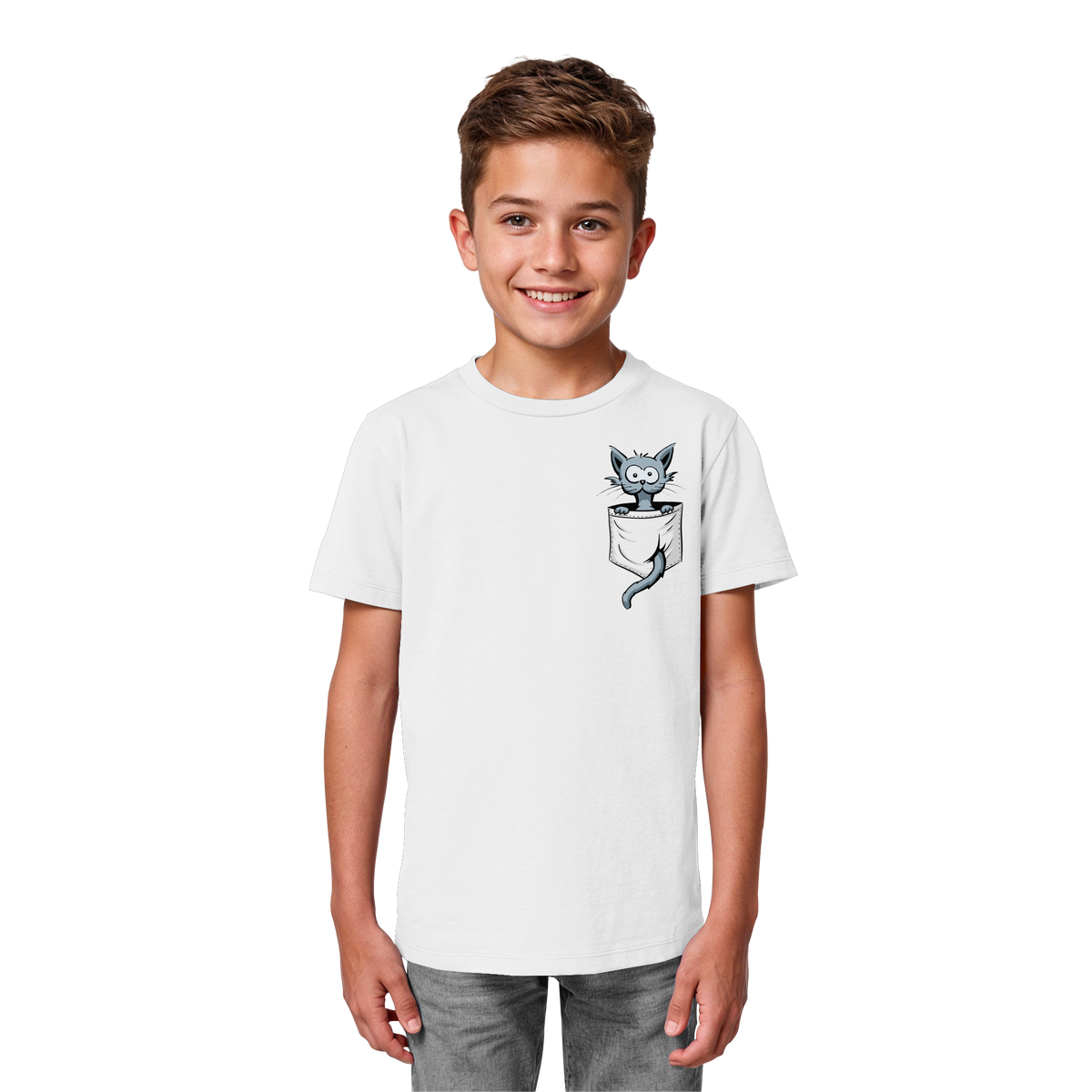 Verrückte Katze in Deiner Brust-Tasche - Kids Organic Shirt