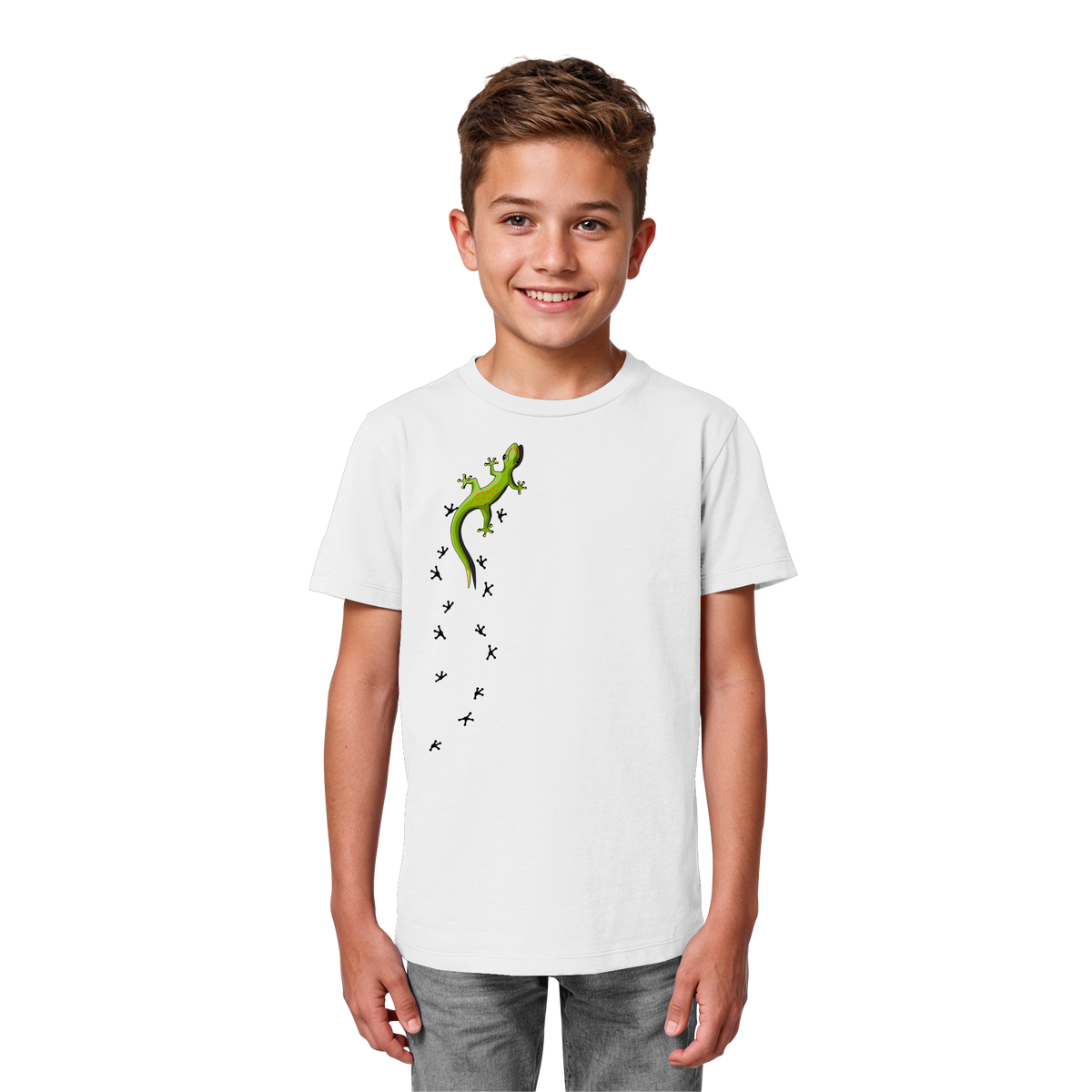 Kletternder Gecko mit Spuren - Kids Organic Shirt