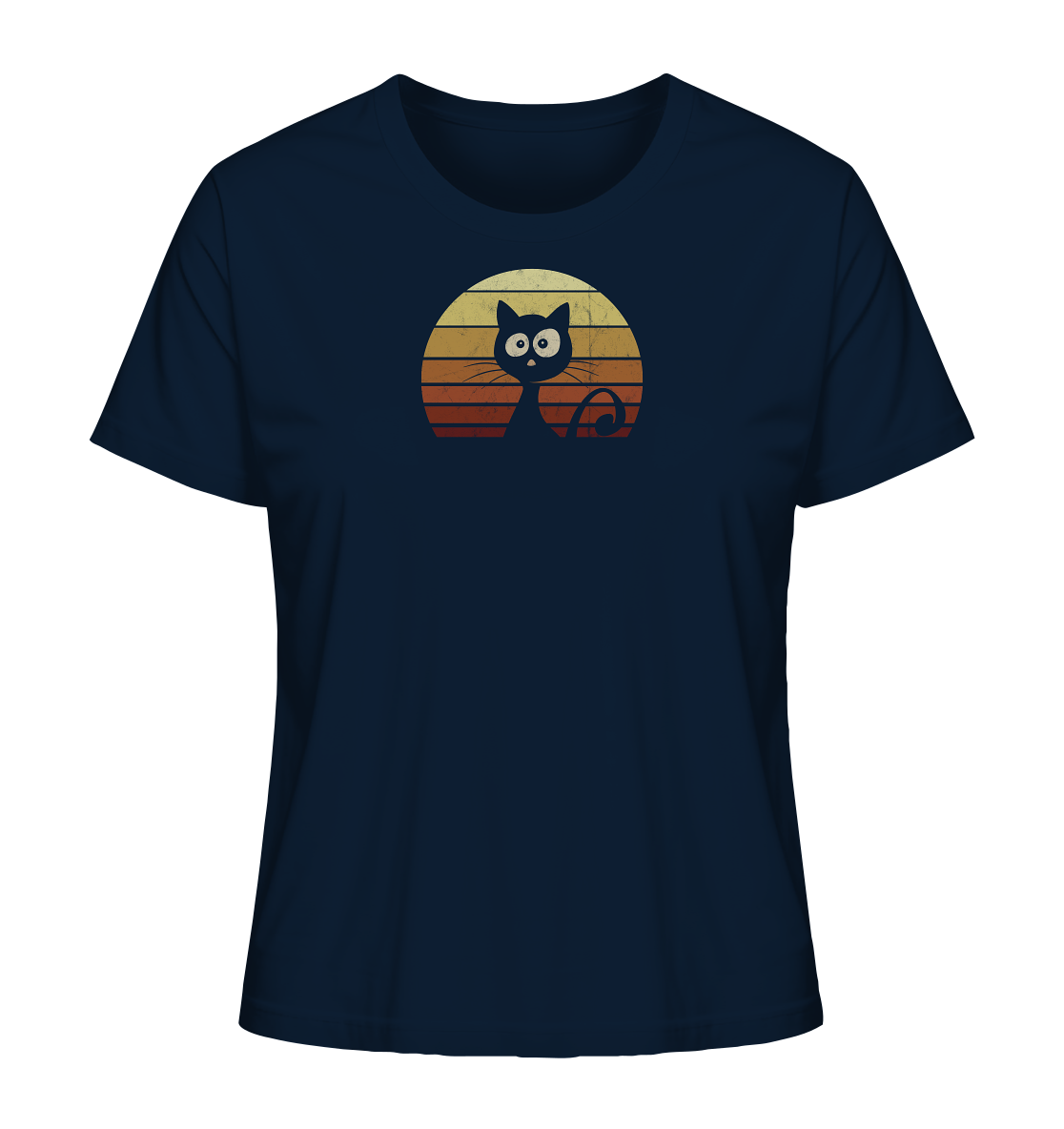 Katze vor Retro Sonnenuntergang - Ladies Organic Shirt