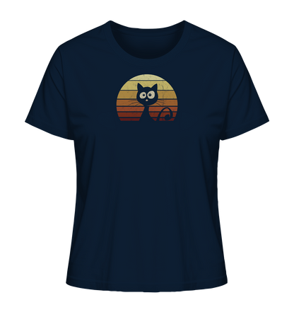 Katze vor Retro Sonnenuntergang - Ladies Organic Shirt