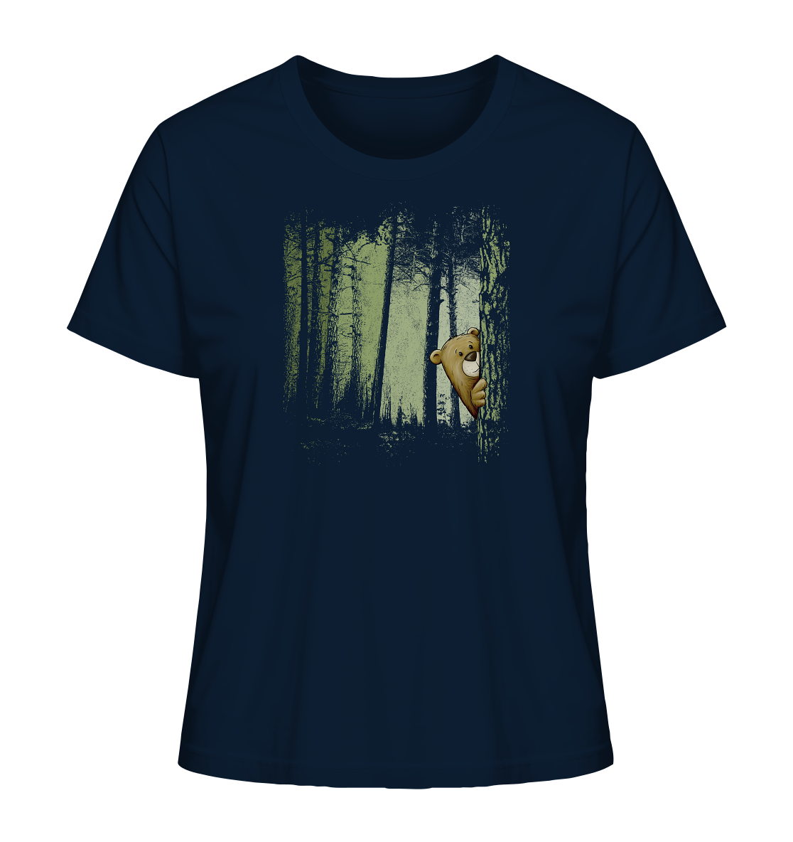 Comic Bär versteckt im Zwielicht Wald - Ladies Organic Shirt
