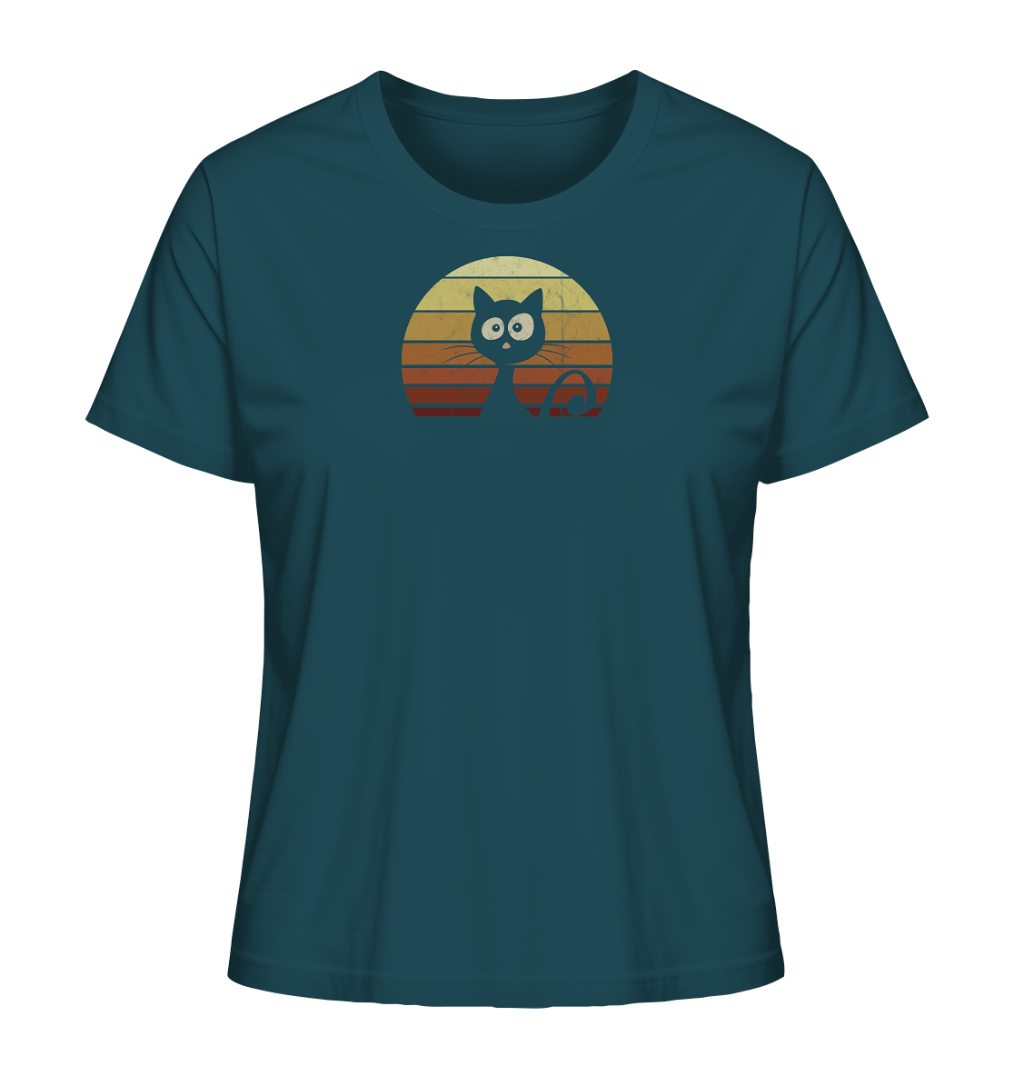 Katze vor Retro Sonnenuntergang - Ladies Organic Shirt