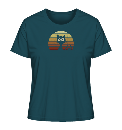 Katze vor Retro Sonnenuntergang - Ladies Organic Shirt