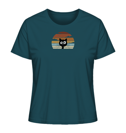 Retro schwarze Katze vor Sonnenuntergang - Ladies Organic Shirt