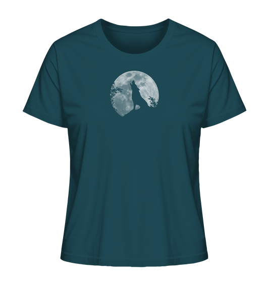 Heulender Wolf Silhouette vor Vollmond - Ladies Organic Shirt