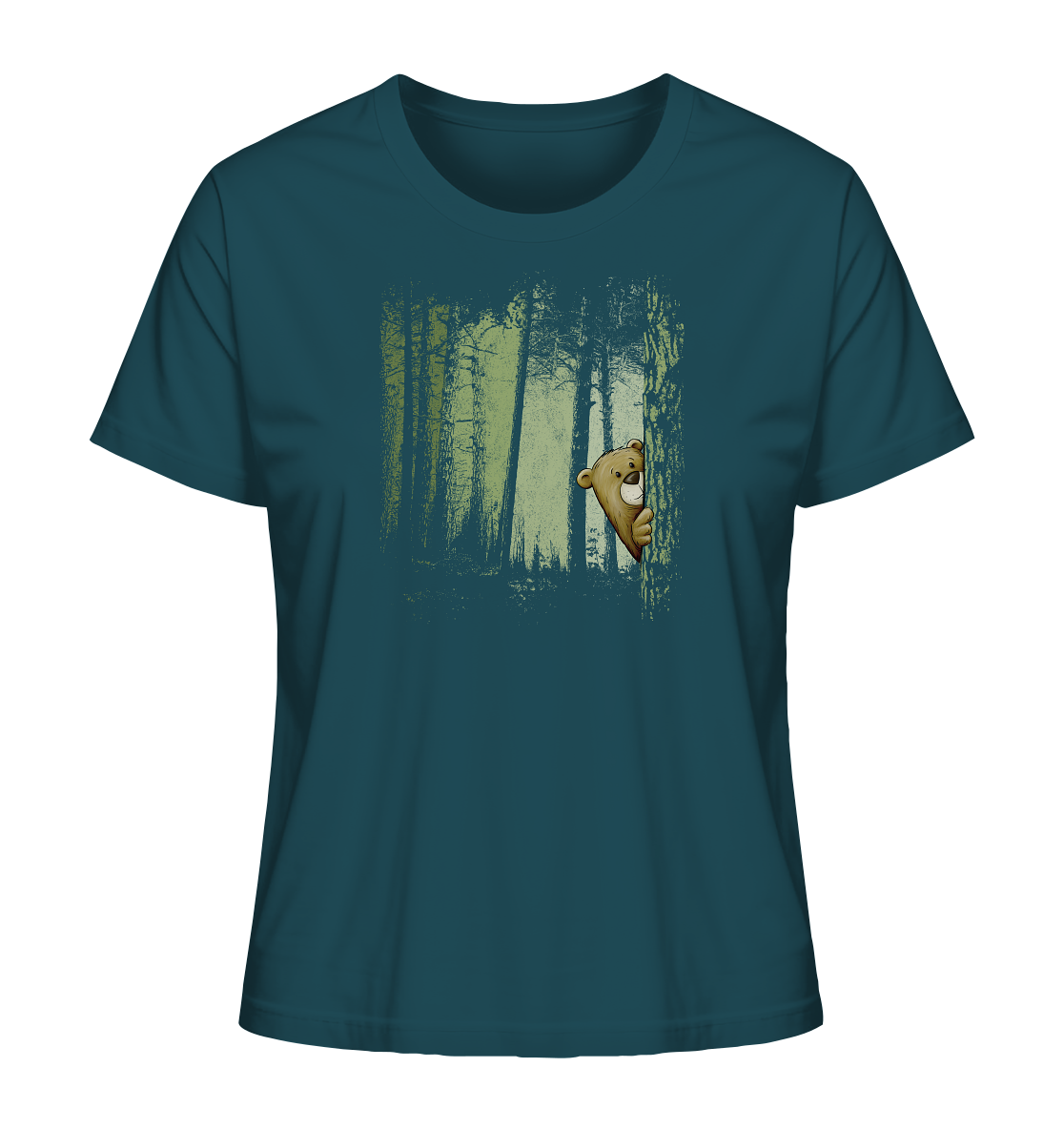 Comic Bär versteckt im Zwielicht Wald - Ladies Organic Shirt