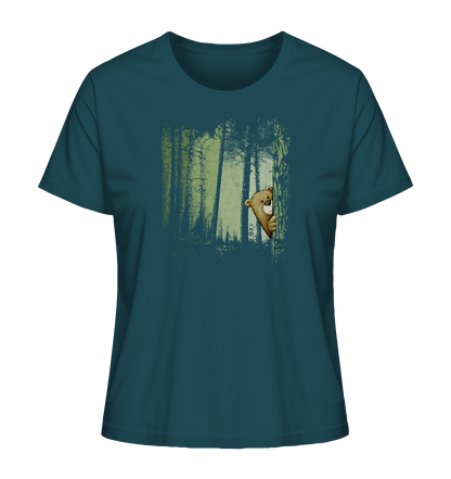Comic Bär versteckt im Zwielicht Wald - Ladies Organic Shirt