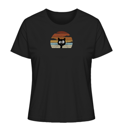 Retro schwarze Katze vor Sonnenuntergang - Ladies Organic Shirt