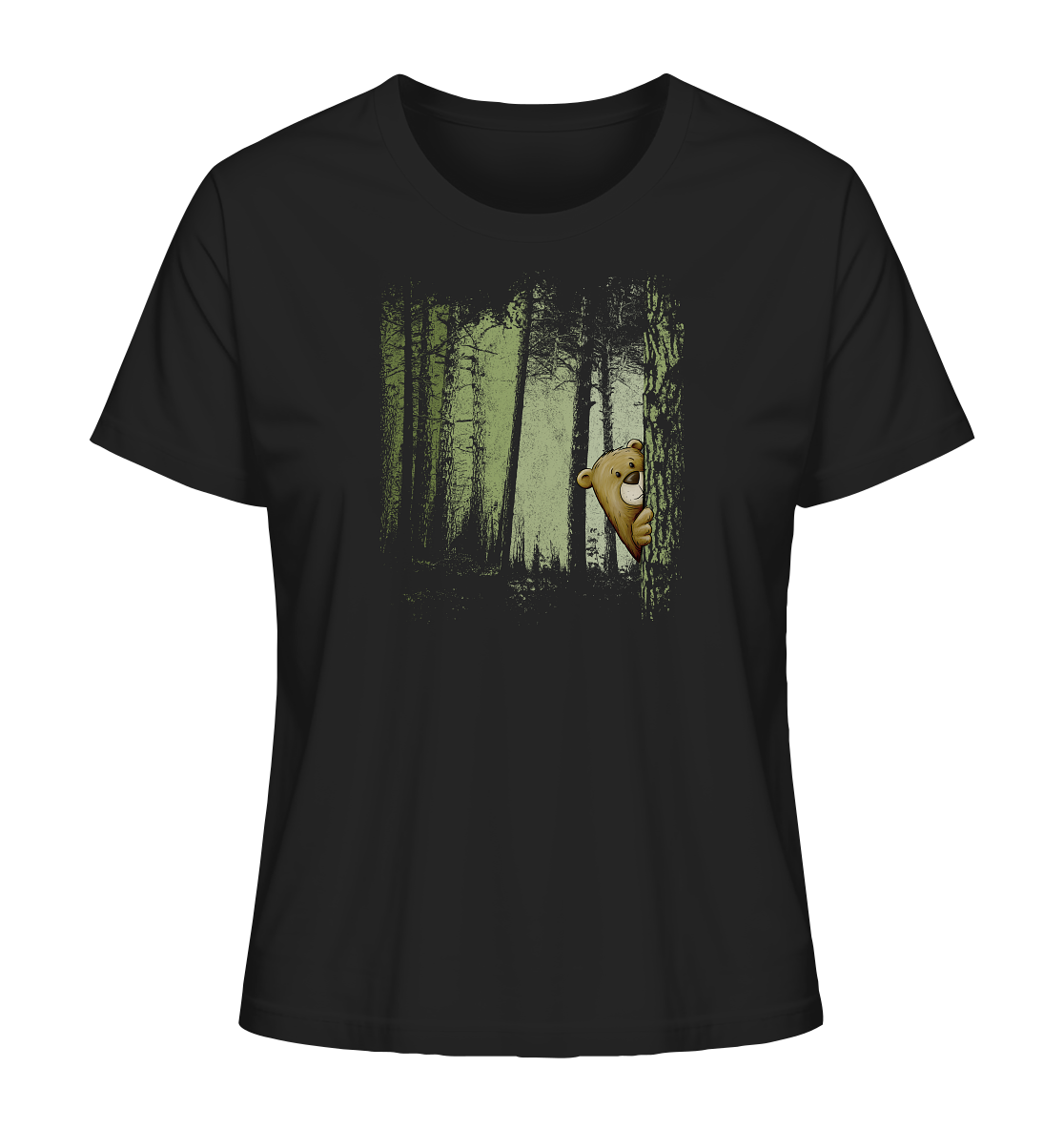 Comic Bär versteckt im Zwielicht Wald - Ladies Organic Shirt