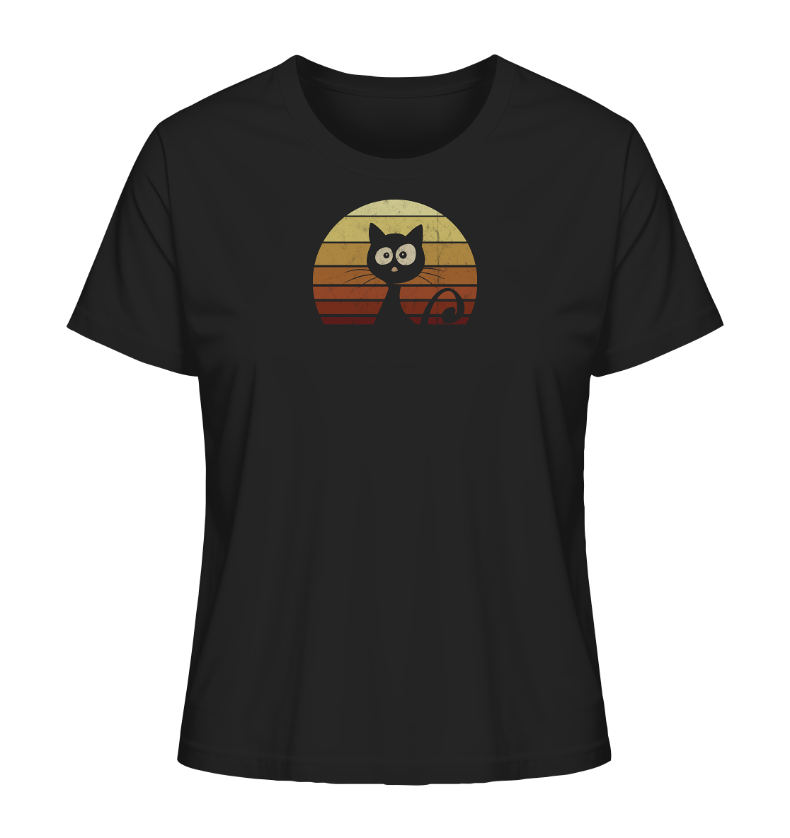 Katze vor Retro Sonnenuntergang - Ladies Organic Shirt