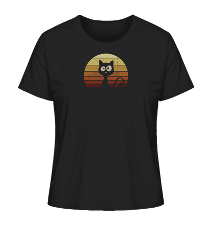 Katze vor Retro Sonnenuntergang - Ladies Organic Shirt
