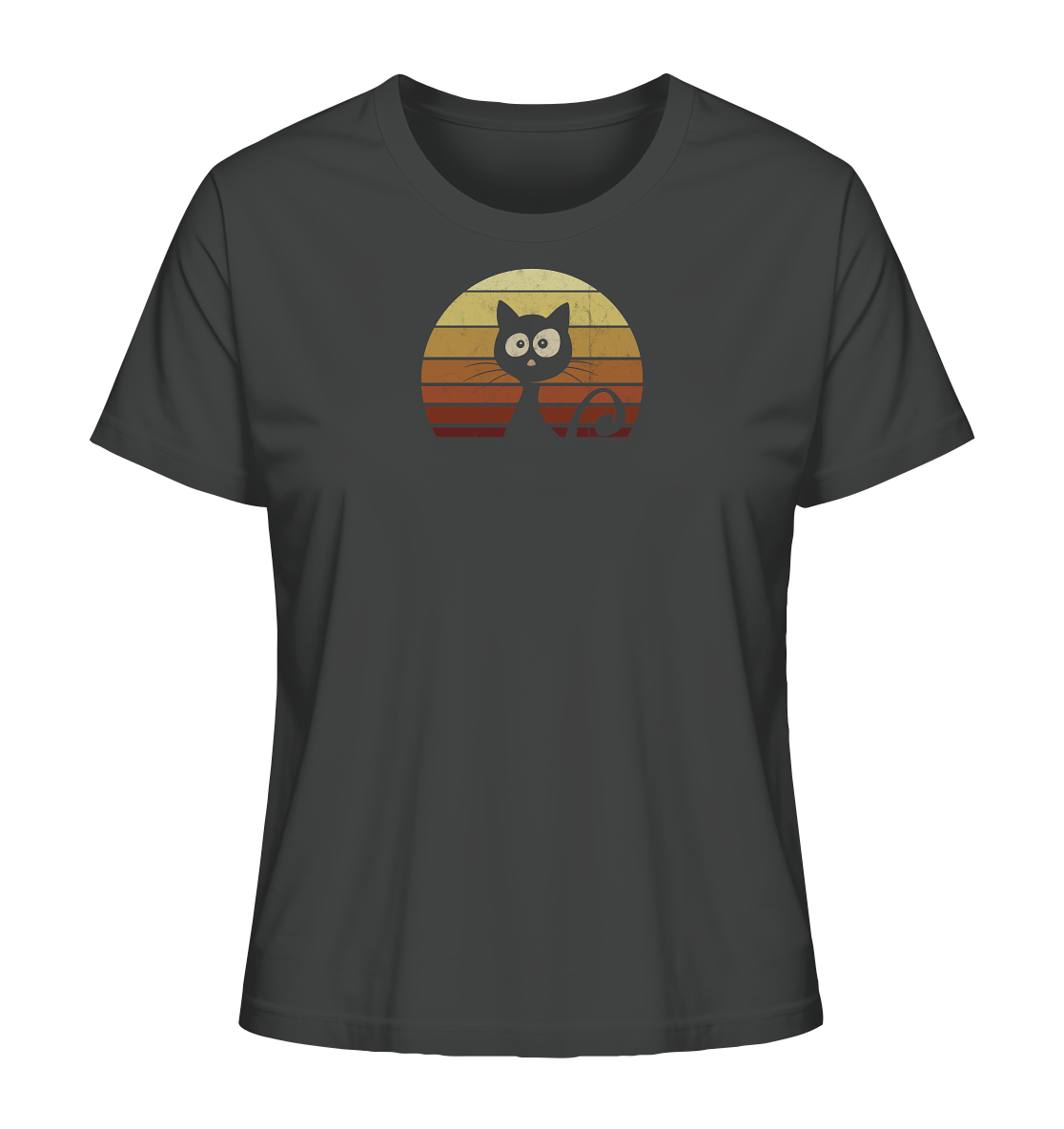 Katze vor Retro Sonnenuntergang - Ladies Organic Shirt