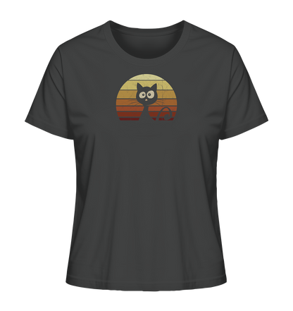 Katze vor Retro Sonnenuntergang - Ladies Organic Shirt