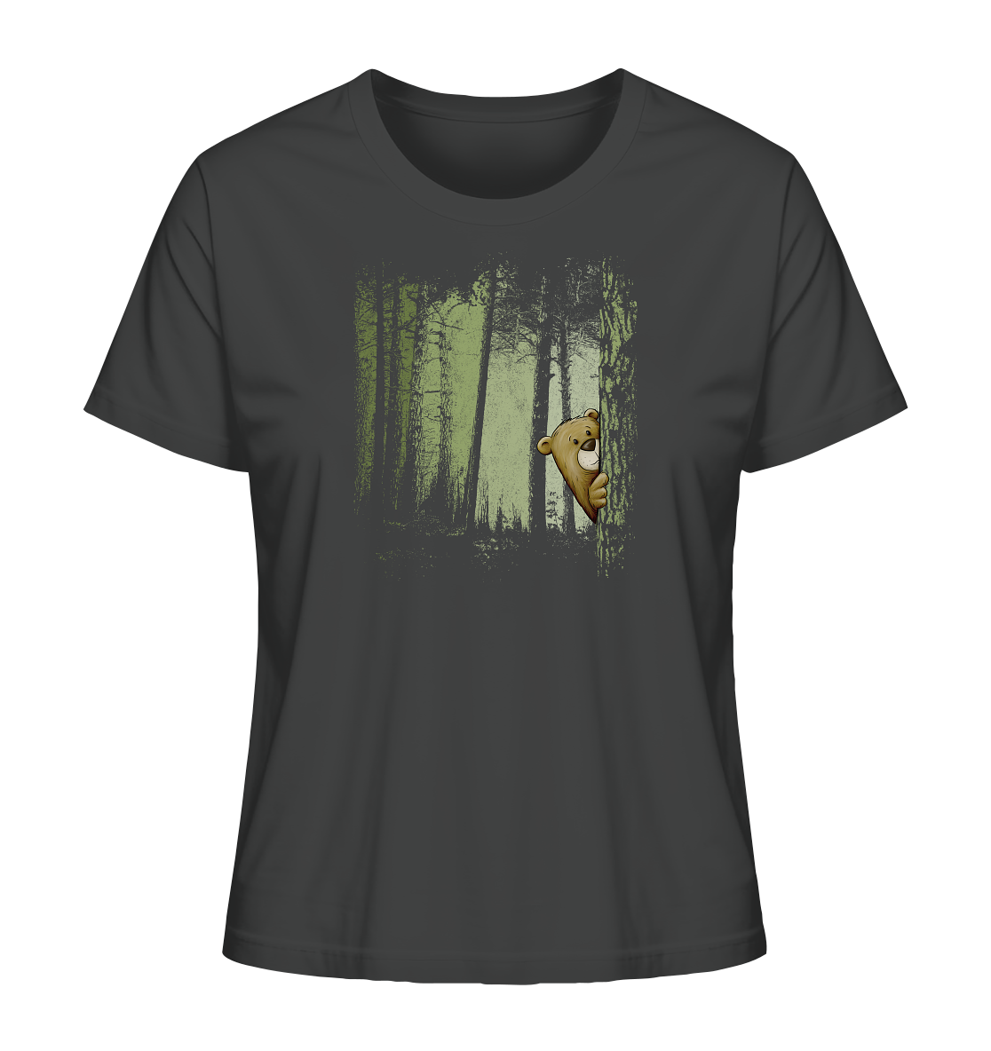 Comic Bär versteckt im Zwielicht Wald - Ladies Organic Shirt