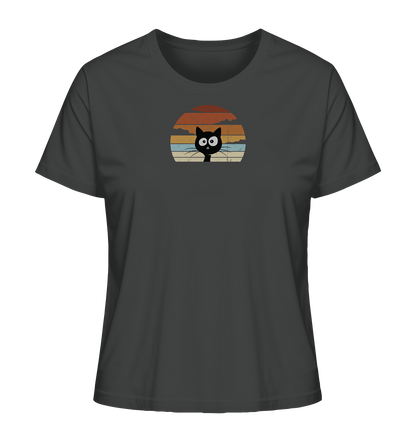 Retro schwarze Katze vor Sonnenuntergang - Ladies Organic Shirt