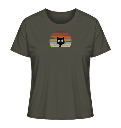Retro schwarze Katze vor Sonnenuntergang - Ladies Organic Shirt