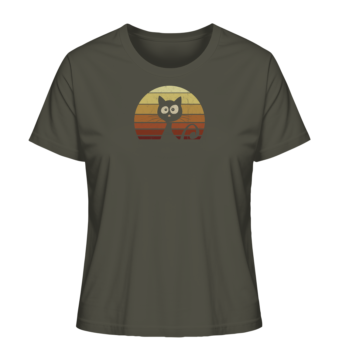 Katze vor Retro Sonnenuntergang - Ladies Organic Shirt