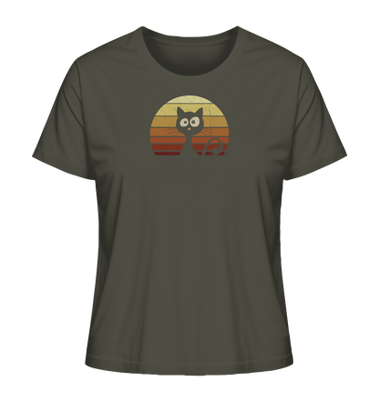 Katze vor Retro Sonnenuntergang - Ladies Organic Shirt