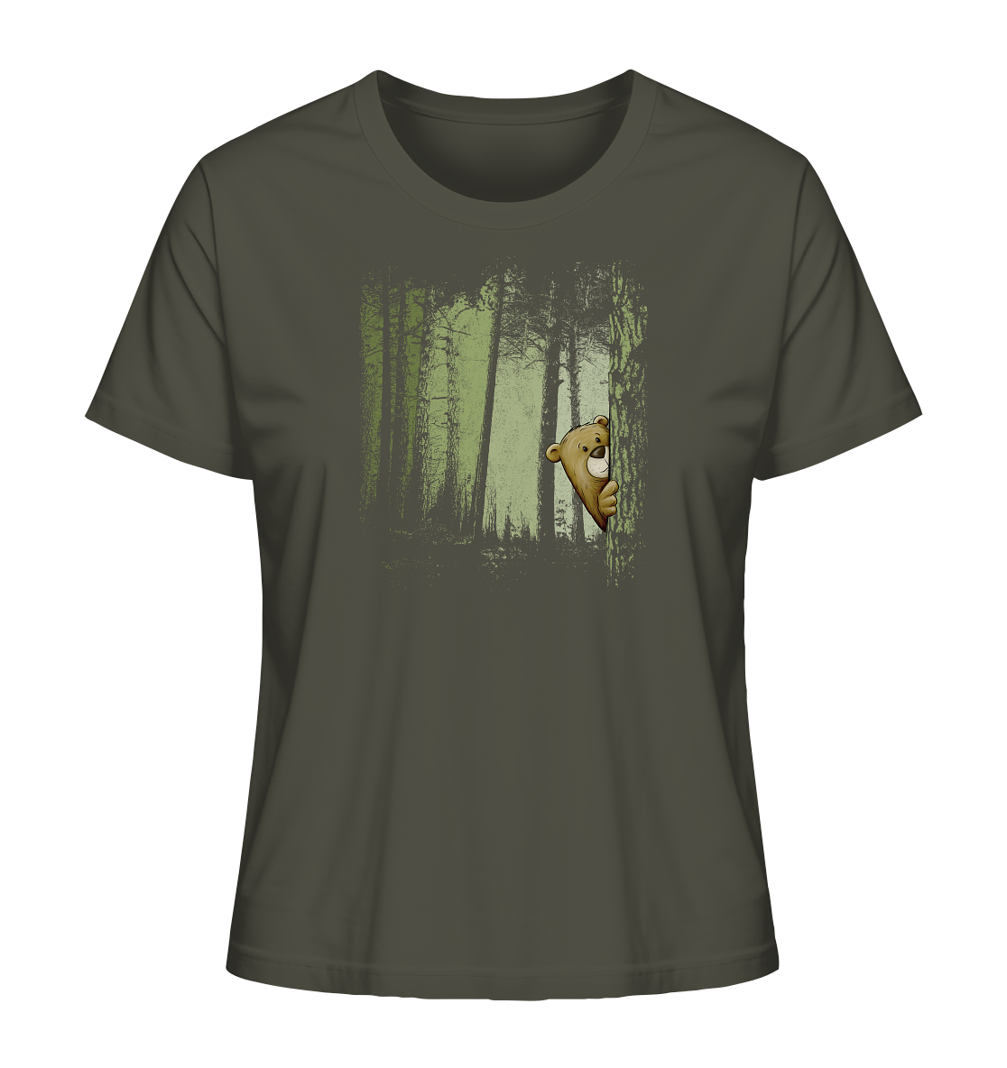 Comic Bär versteckt im Zwielicht Wald - Ladies Organic Shirt