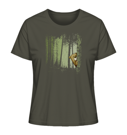 Comic Bär versteckt im Zwielicht Wald - Ladies Organic Shirt