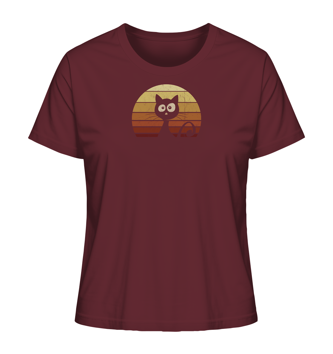 Katze vor Retro Sonnenuntergang - Ladies Organic Shirt