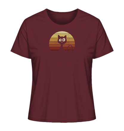 Katze vor Retro Sonnenuntergang - Ladies Organic Shirt