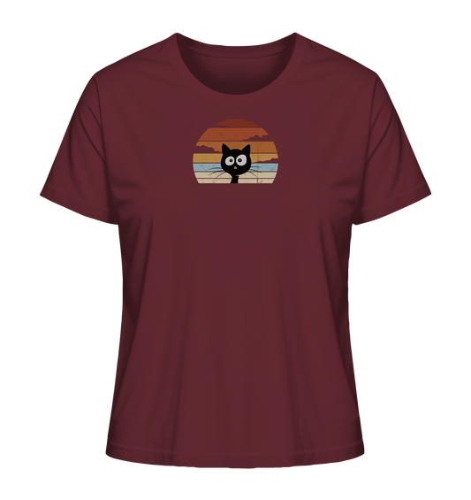 Retro schwarze Katze vor Sonnenuntergang - Ladies Organic Shirt